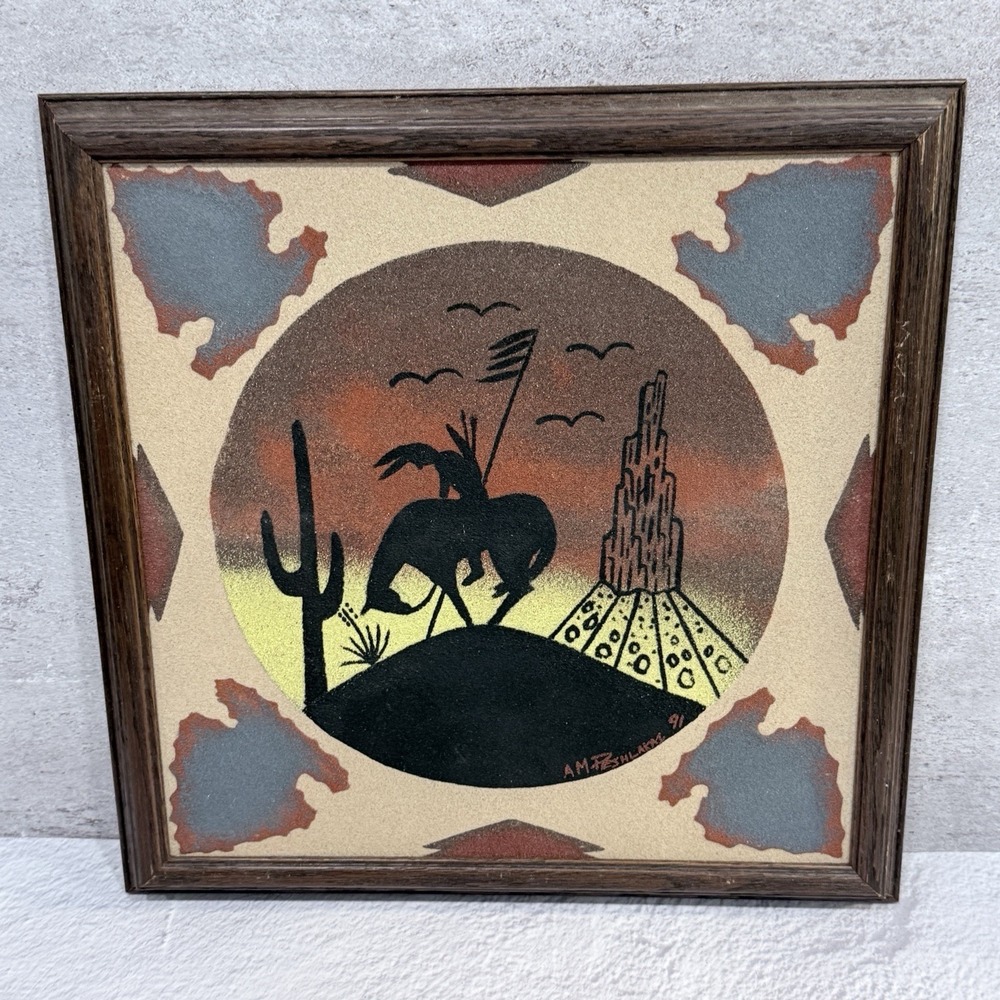Navajo Sand Painting A.M. Peshlakai 1991 Framed Native American Art New Mexico